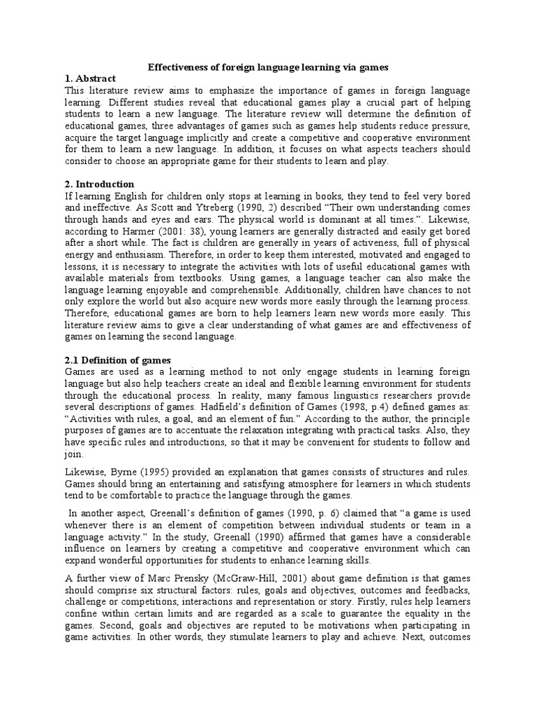Games in Foreign Language Learning | PDF | Second Language | Learning