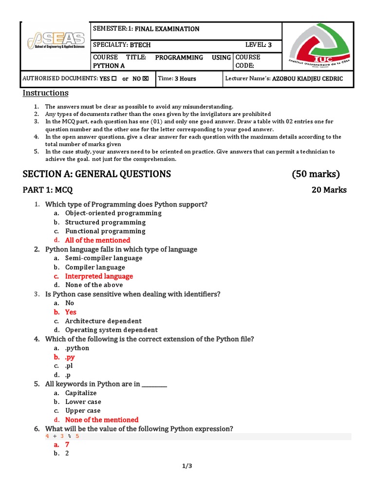 Final Paper Exam For Python Programming Making Guide | PDF | Python ...