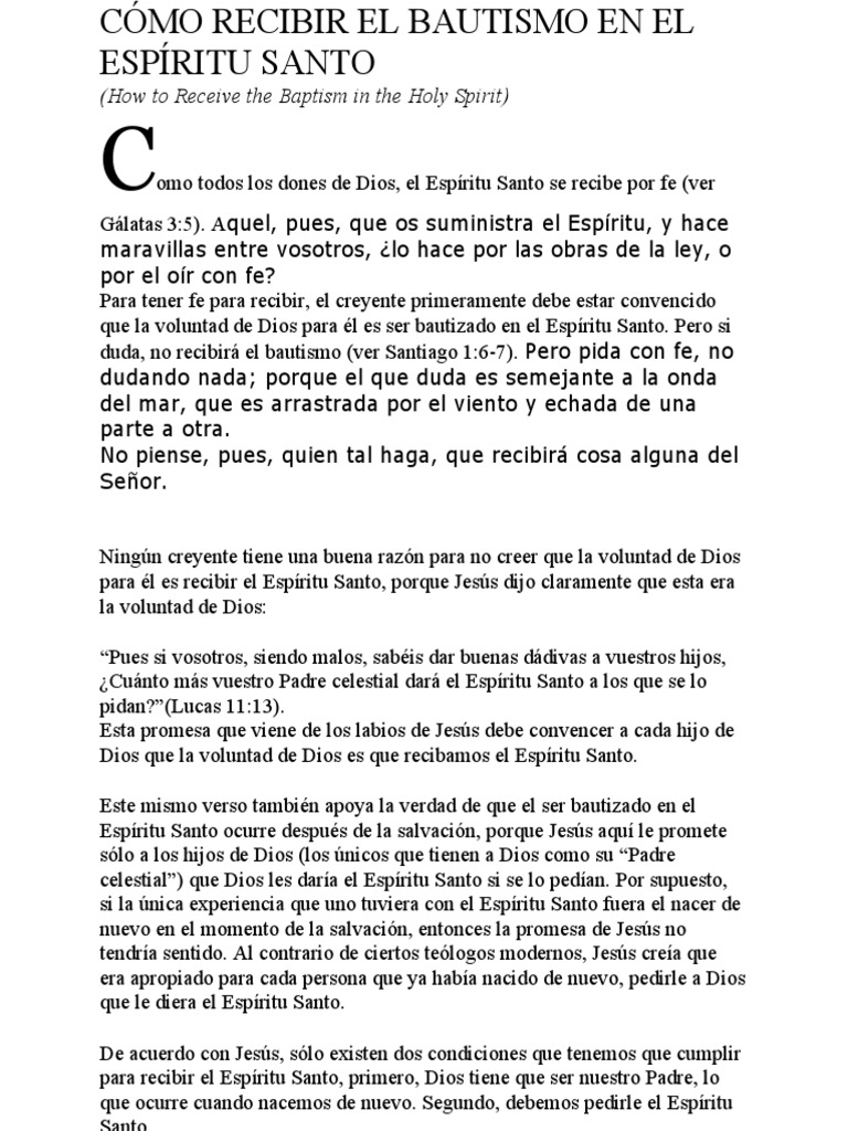 Bautismo en el Espíritu Santo: Guía de Fe | PDF | espíritu Santo | Jesús