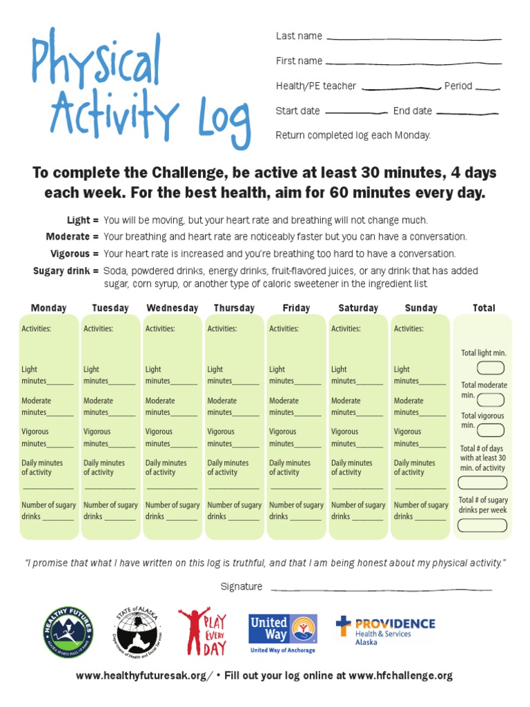Simple Physical Activity Log Template PDF