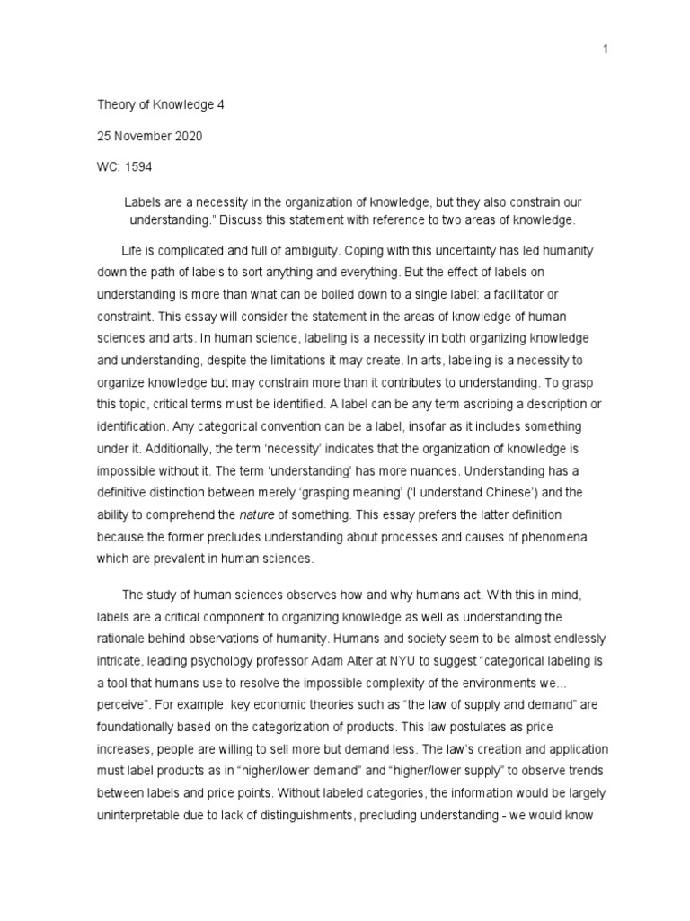 TOK Essay Example PDF Knowledge Science