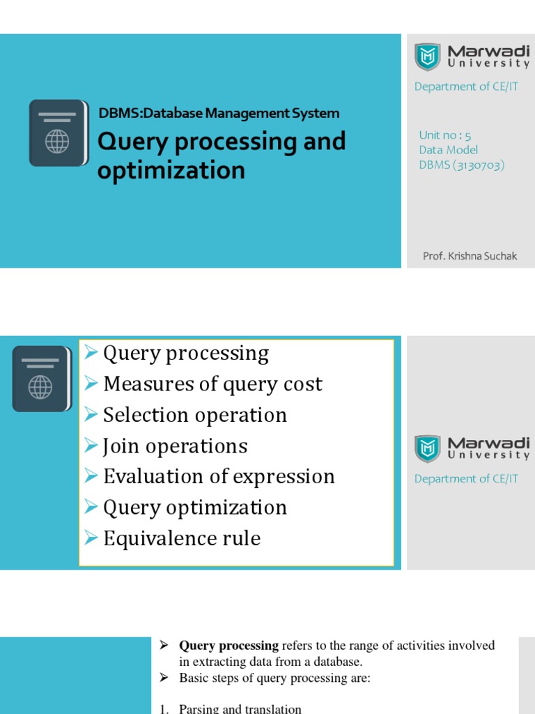 Query Processing and Optimization: Dbms:Databasemanagement System ...