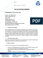 Avis de Recrutement: Développeur Java Junior H/F