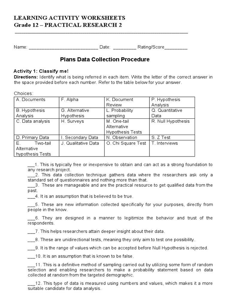 Grade 12 Practical Research Activities | PDF | Data Analysis | Statistics