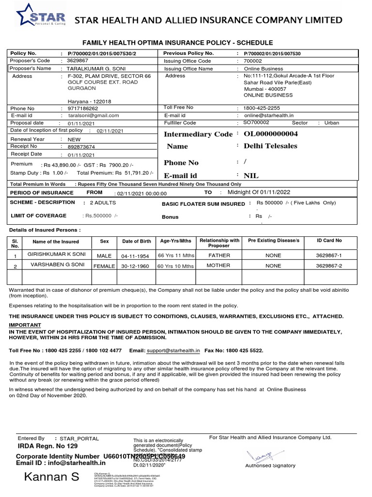 Health Insurance Policy | PDF | Insurance