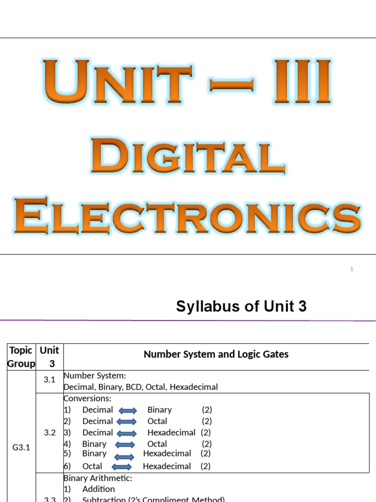 Number Systems and Logic Gates Syllabus | PDF | Subtraction ...