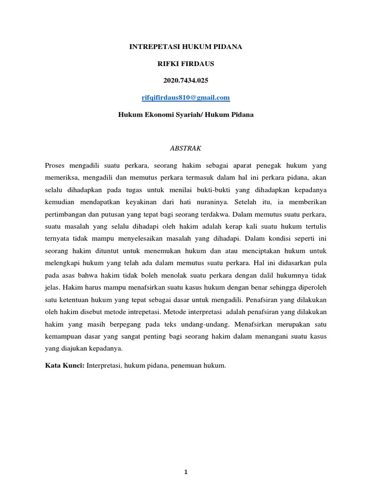 Interpretasi Hukum Pidana oleh Hakim | PDF