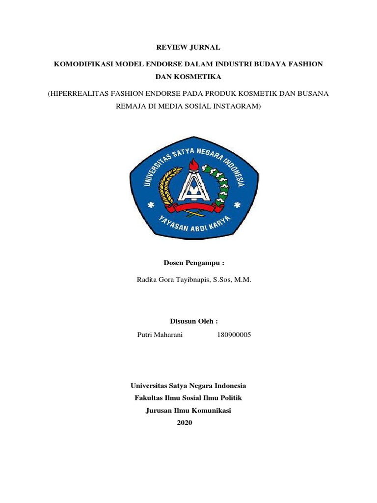Review Jurnal - Komodifikasi Model Endorse (Radita Gora) | PDF