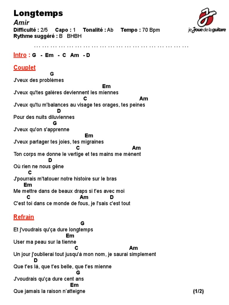 Amir - Longtemps : Paroles et Accords | PDF