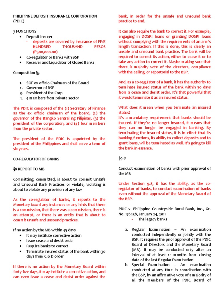 PDIC Functions and Deposit Insurance | PDF | Banks | Deposit Account