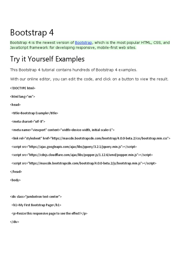 Bootstrap 4 | PDF | Bootstrap (Front End Framework) | Html Element