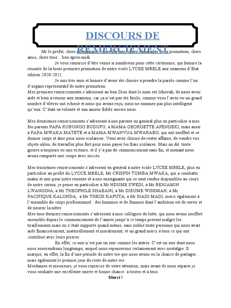 Mon Discours de Remerciement  PDF