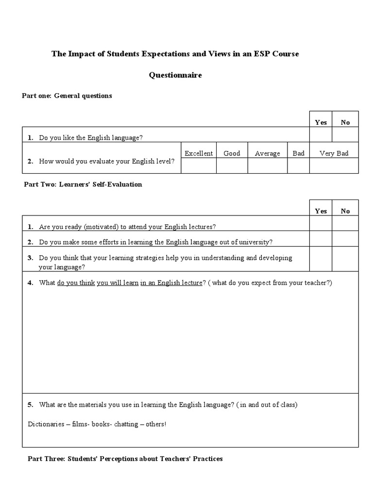 The Impact of Students Expectations in An ESP Lecture | PDF | Teachers ...