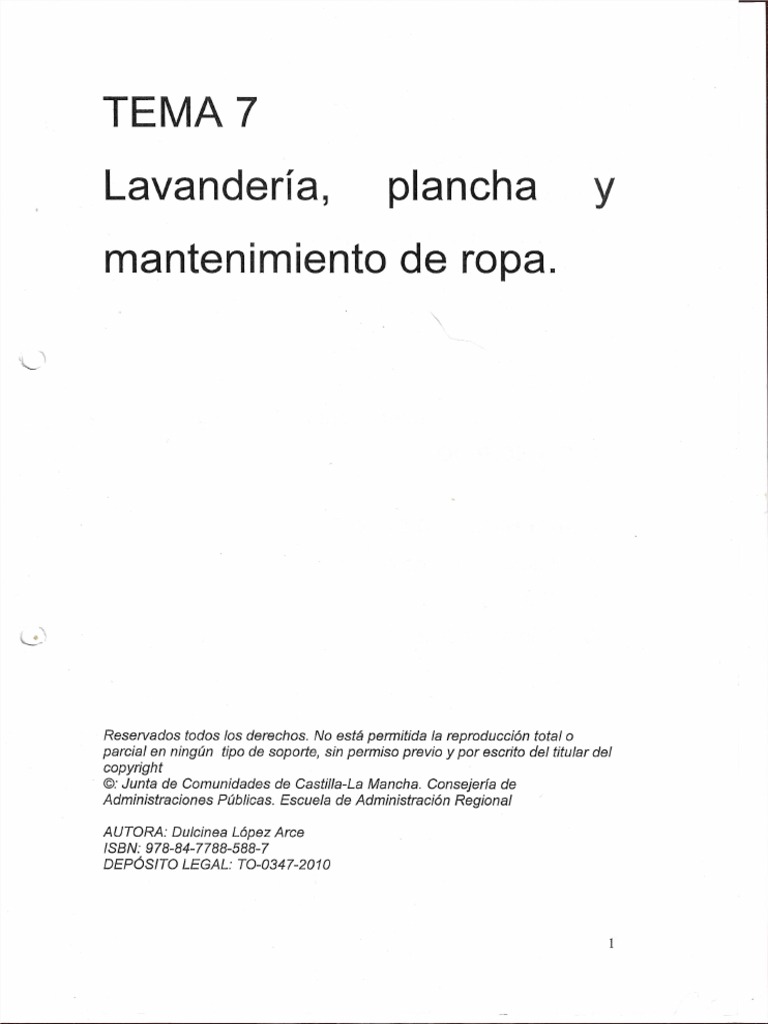 TEMA 7. Lavanderia, Plancha y Mantenimiento de Ropa | PDF