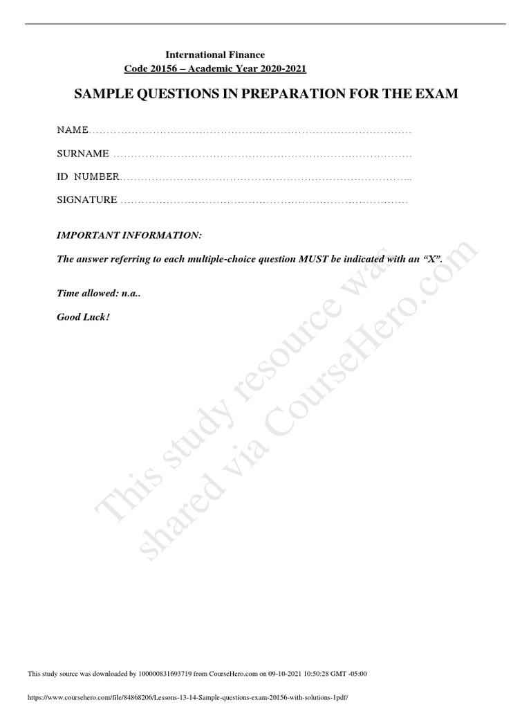 This Study Resource Was: Sample Questions in Preparation For The Exam ...