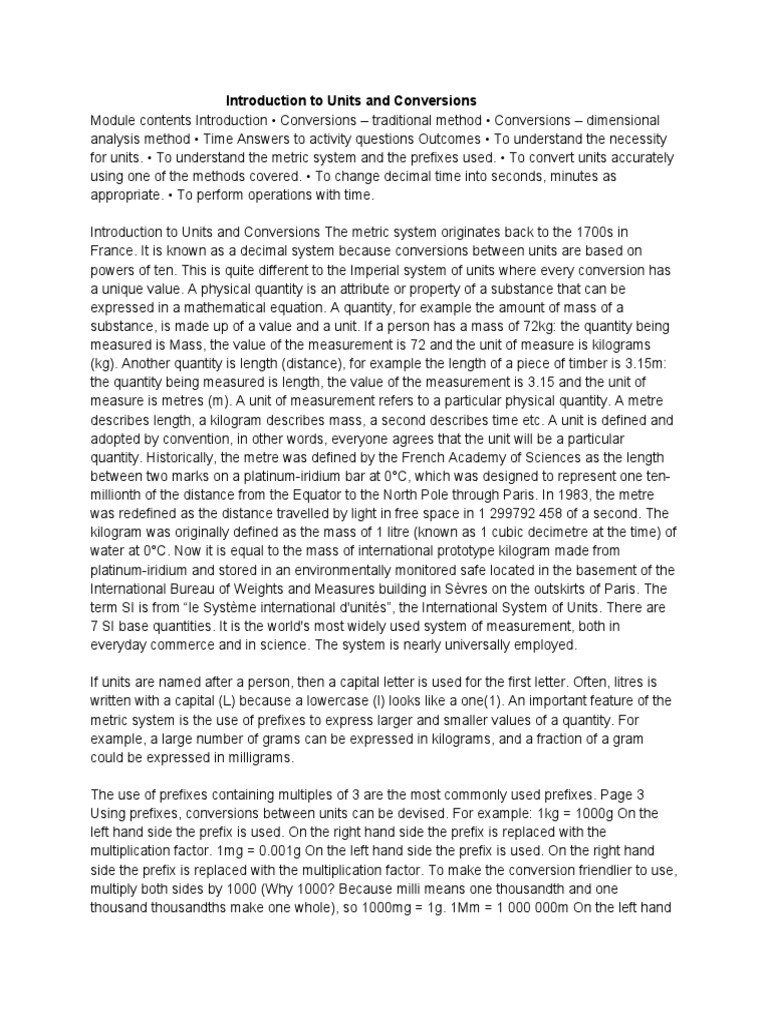 Introduction to units and conversions pdf international system of 