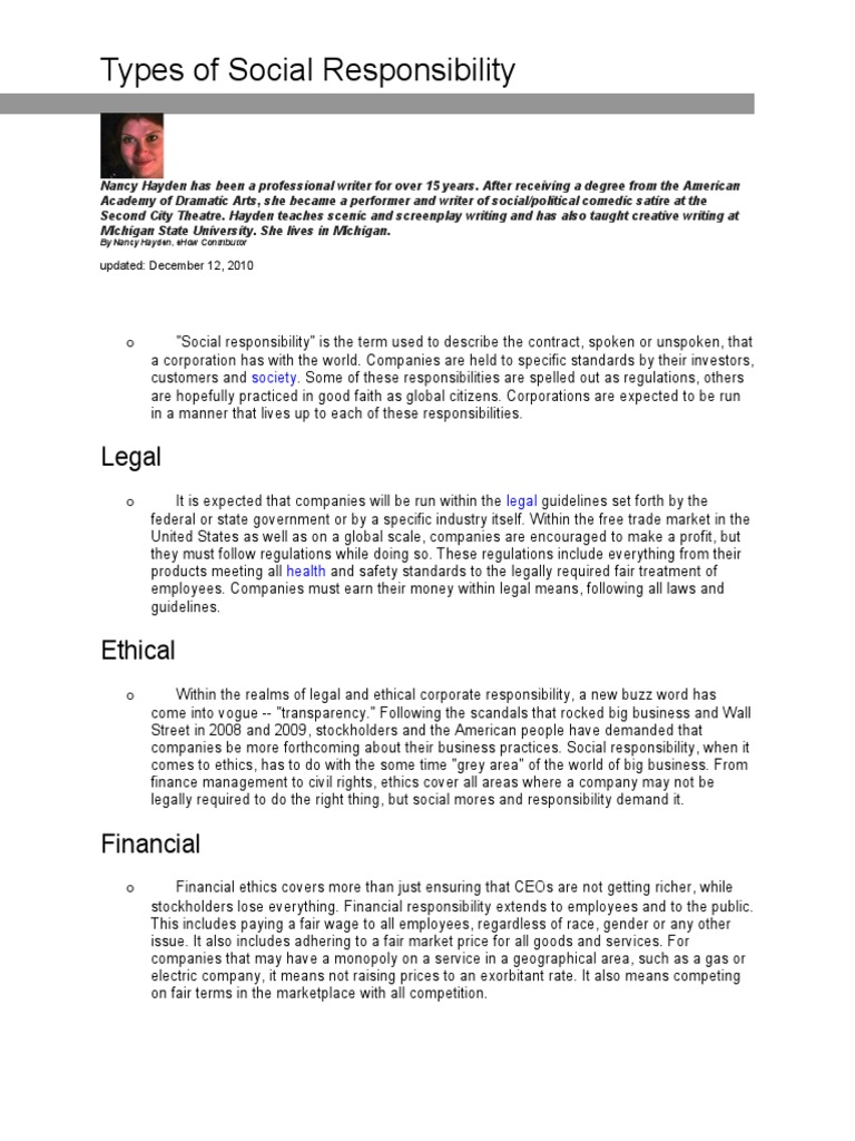 Understanding Social Responsibility Types | PDF | Business Ethics ...