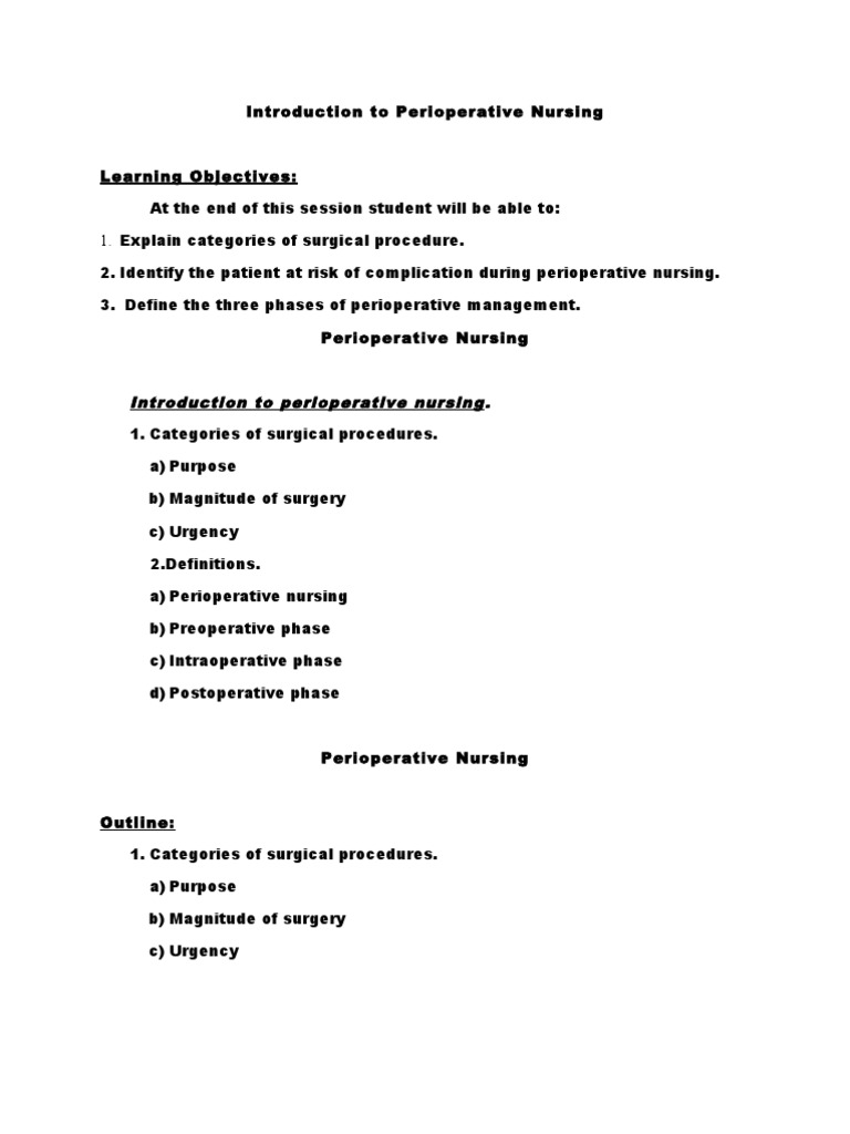 Perioperative Nursing Overview and Phases | PDF | Perioperative | Surgery