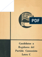 Candidatos A Regidores Del Partido Comunista de Chile - Cartilla Votación - Año 1967