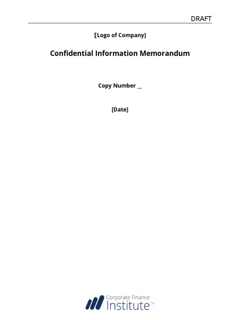Confidential Information Memorandum Template | PDF | Business | Mergers ...