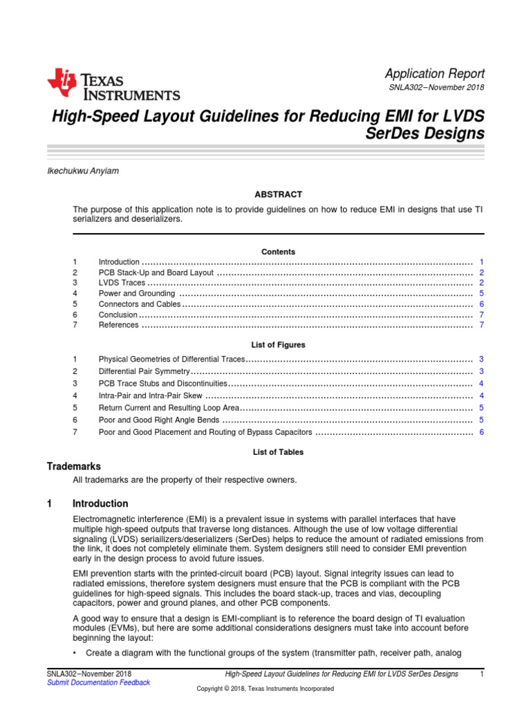 High-Speed Layout Guidelines For Reducing Emi For Lvds Serdes Designs