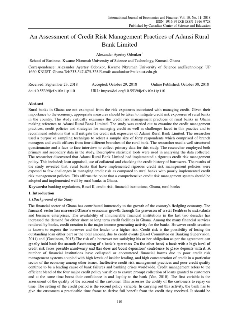 An Assessment of Credit Risk Management Practices | PDF | Loans ...