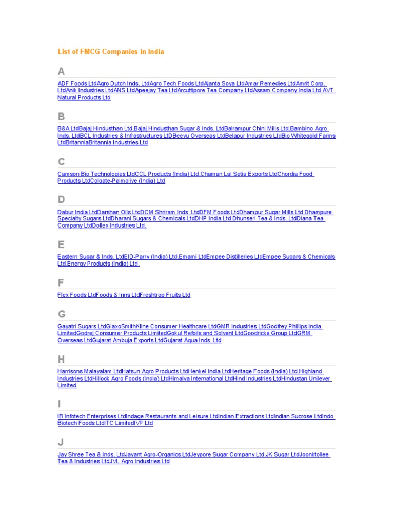 List of FMCG Companies in India PDF