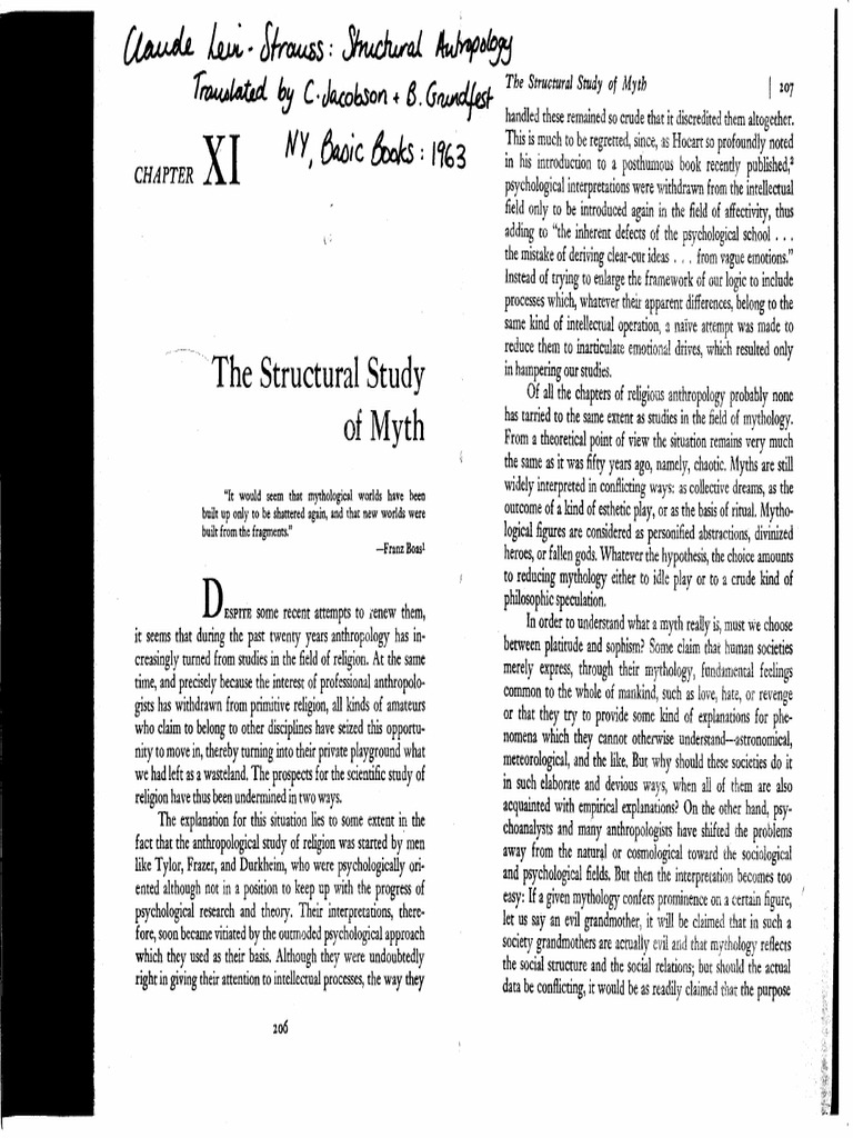 Levi-Strauss Structural Study of Myth | PDF
