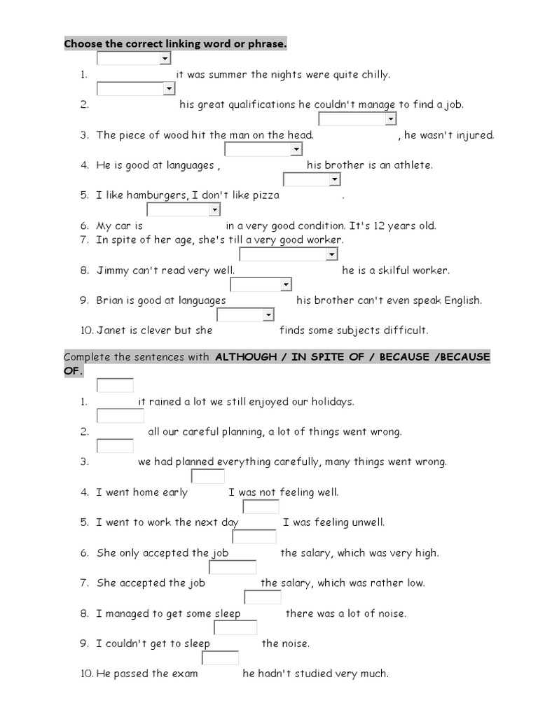 Linking Words Exercises for Beginners | PDF