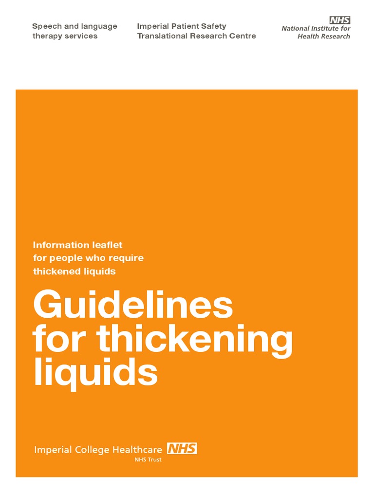 Guidelines For Thickening Liquids Information Leaflet For People Who