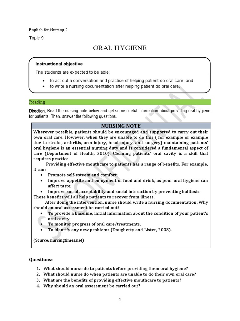 Learning Material Topic 9 Oral Hygiene and Denture Care | PDF | Oral ...