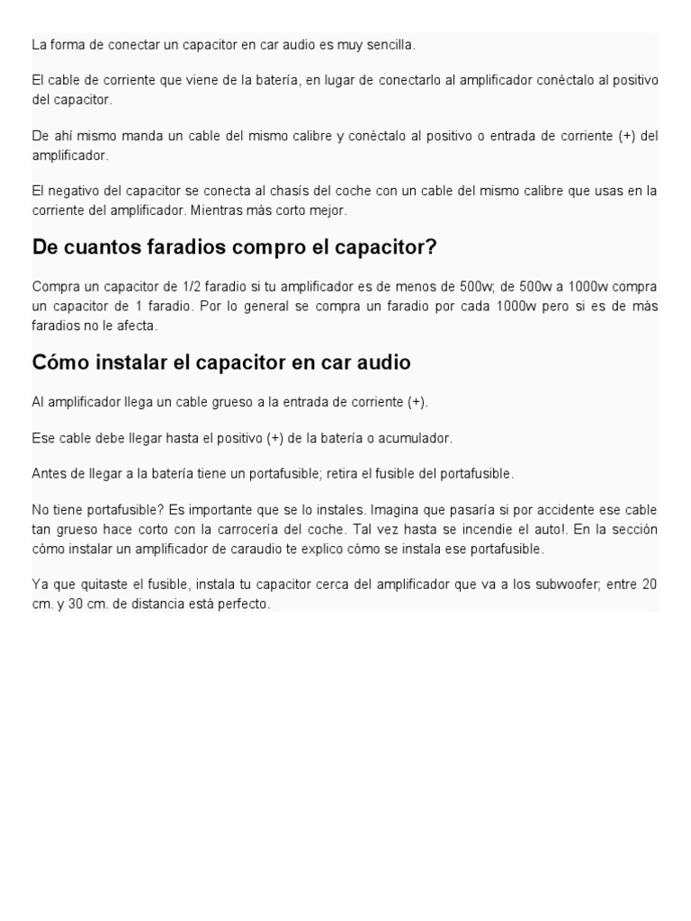 La Forma de Conectar Un Capacitor en Car Audio Es Muy Sencill1 PDF