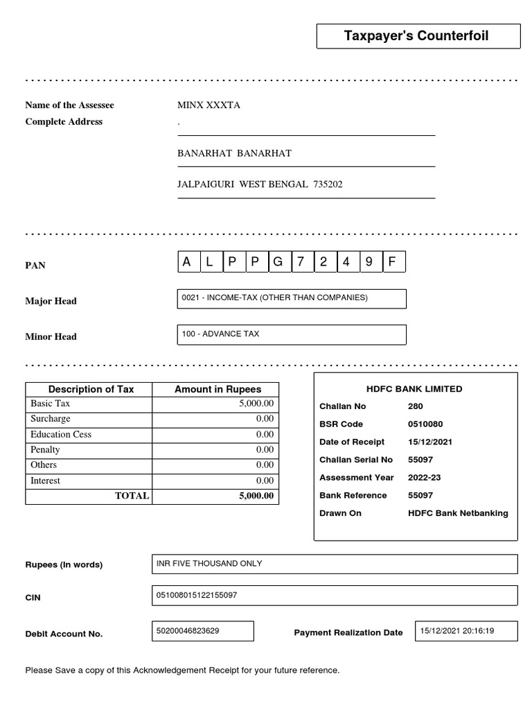 A L P P G 7 2 4 9 F: Taxpayer's Counterfoil | PDF | Finance & Money ...