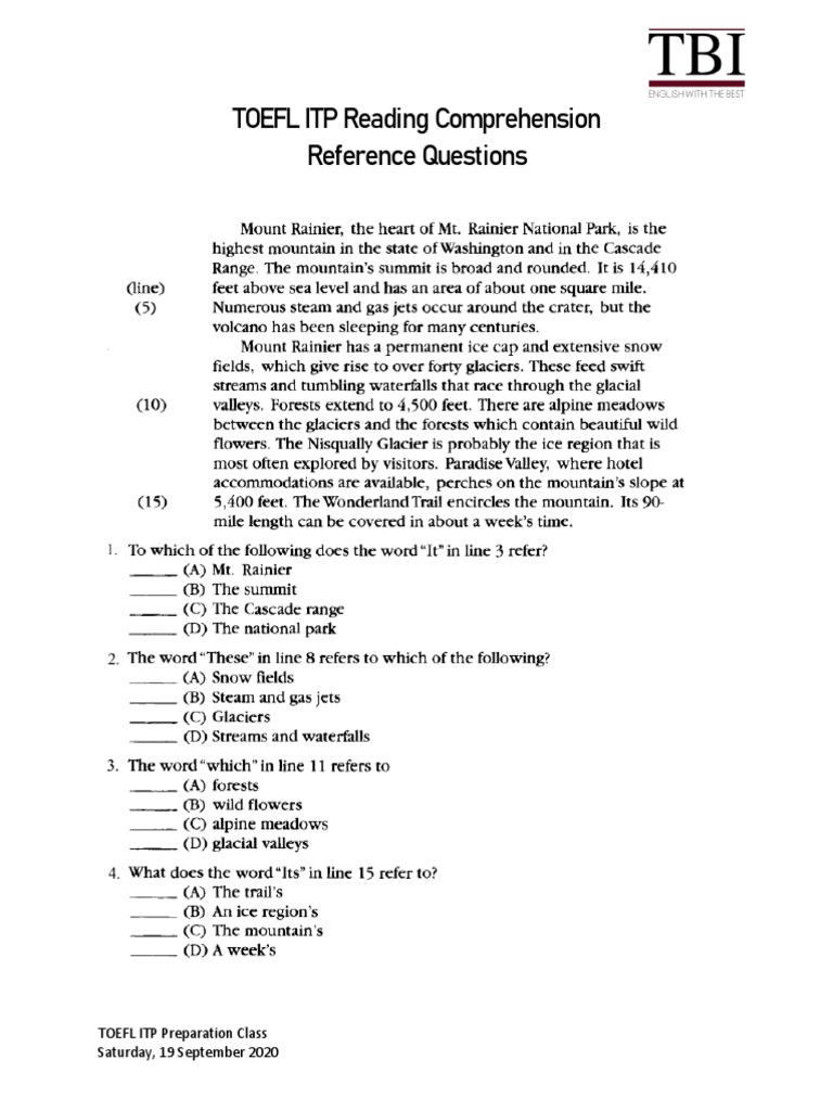 TOEFL ITP Reading Comprehension Practice PDF
