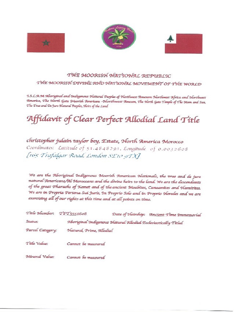 Affidavit of Allodial Land Title 165 Trafalgar RD PDF
