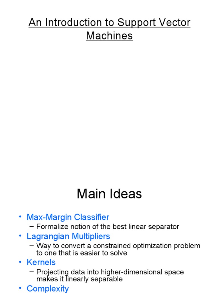 An Introduction to Support Vector Machines: Max-Margin Classifiers and ...