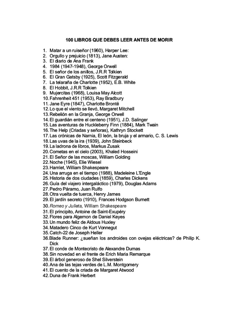 100 Libros Que Debes Leer Antes de Morir | PDF