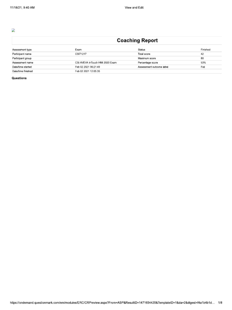 Intouch 2020 Exam 1 | PDF