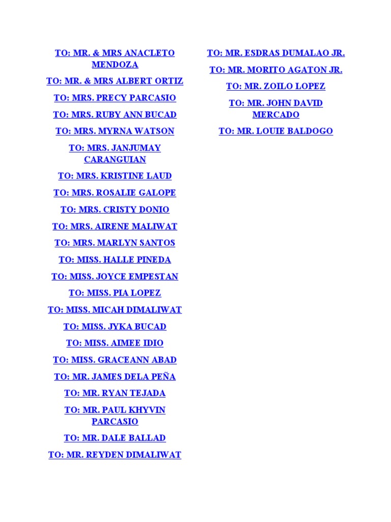 List of Recipients and Contacts | PDF
