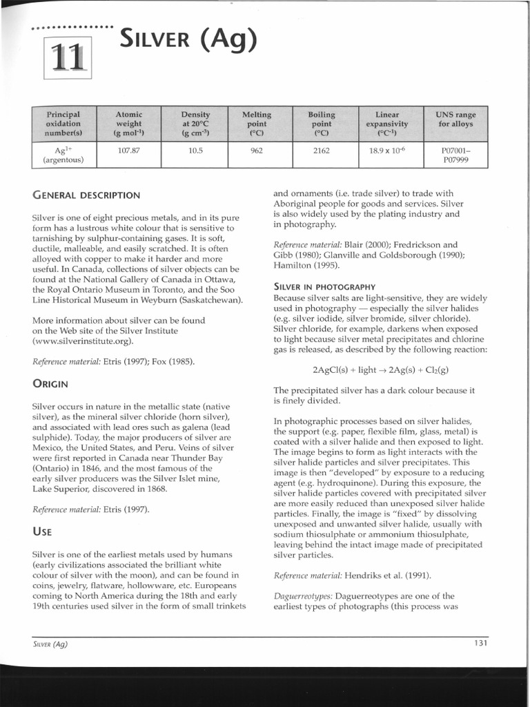 Silver Properties and Uses Overview | PDF