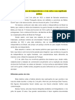 A Bahia No Processo de Independência o 2 de Julho e Seu Significado Político.