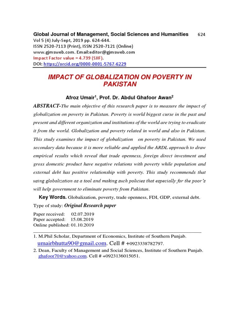 Globalization's Impact on Poverty in Pakistan | PDF | Globalization ...