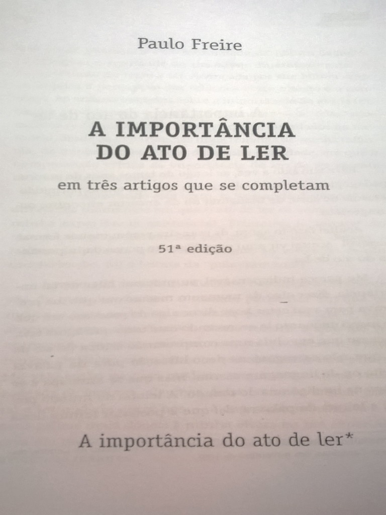 FREIRE, P. A Importancia Do Ato de Ler (3.) | PDF
