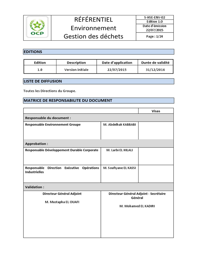 Référentiel de Gestion des Déchets OCP | PDF | Déchets | Recyclage