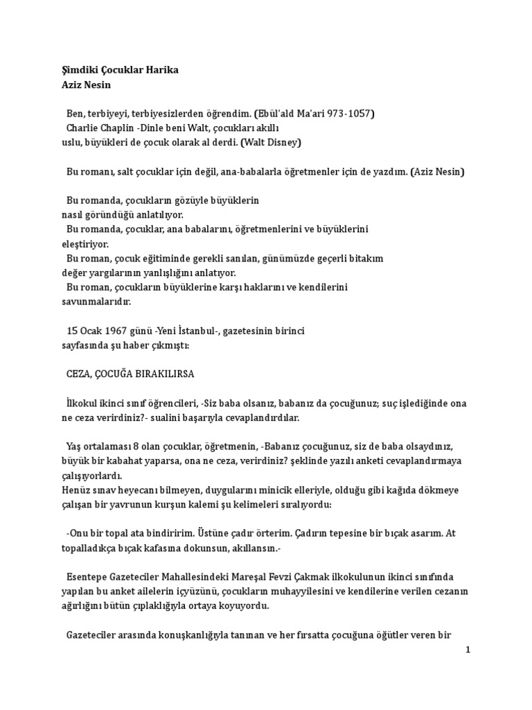 Şimdiki Çocuklar Harika | PDF
