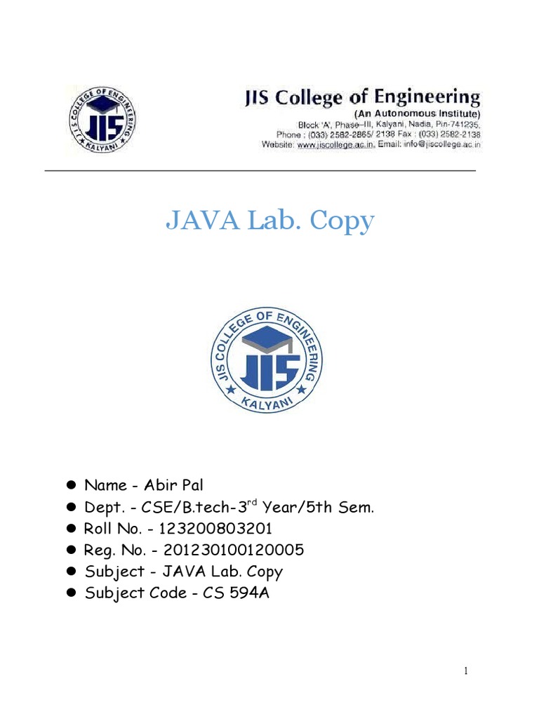Java Abir Pal 123200803201 Cs 594a Lab | PDF | Programming ...
