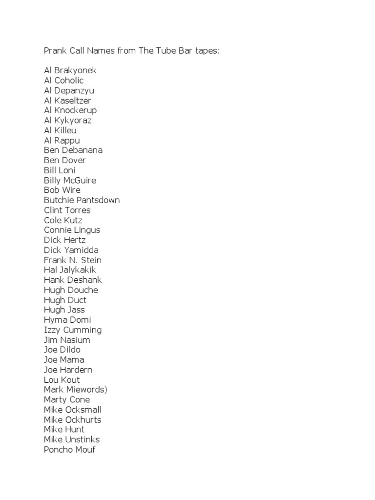 Prank Call Names Jokes Violence