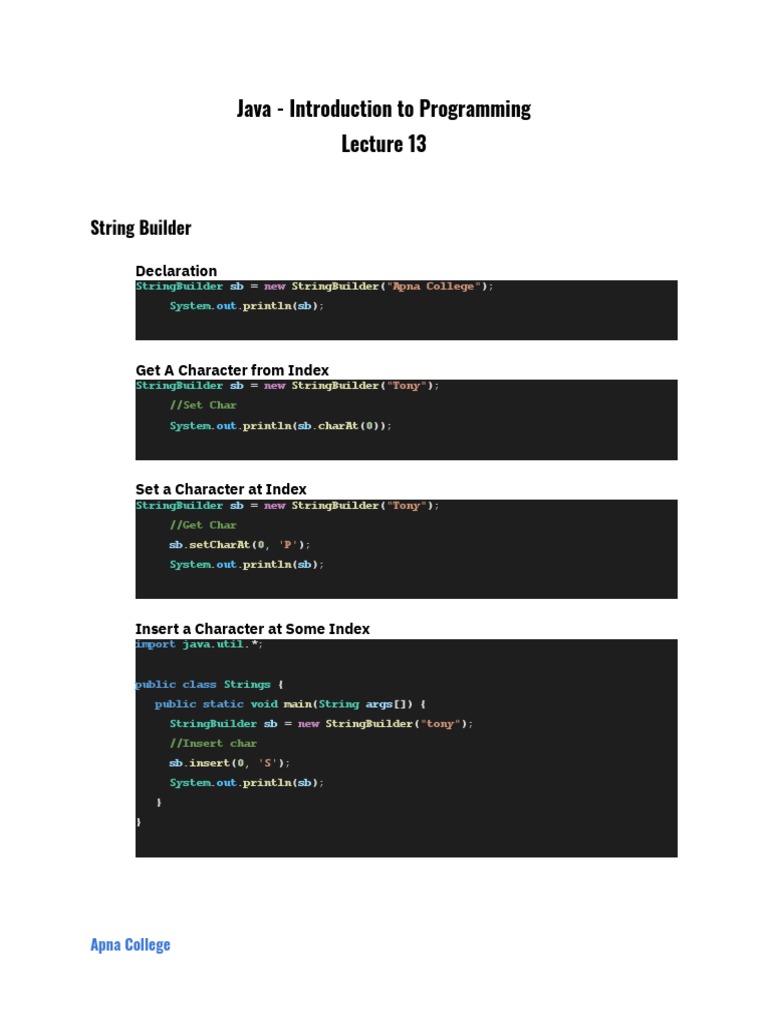 Java - Introduction To Programming: String Builder | PDF | String ...