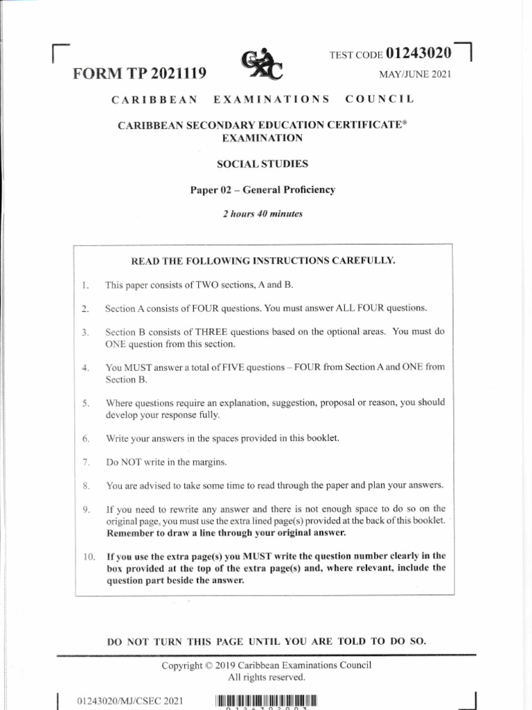 Csec CXC Social Studies Paper 1 PDF
