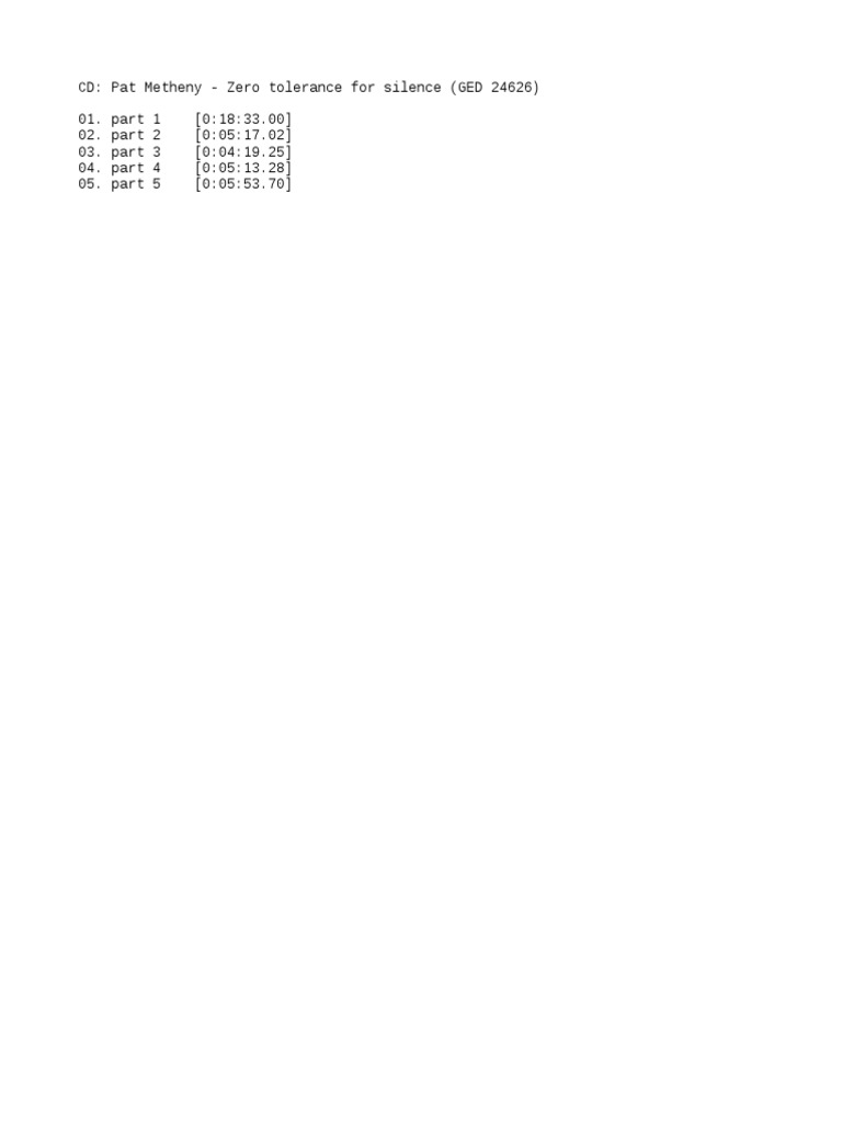 Pat Metheny Zero Tolerance For Silence (GED 24626) PDF